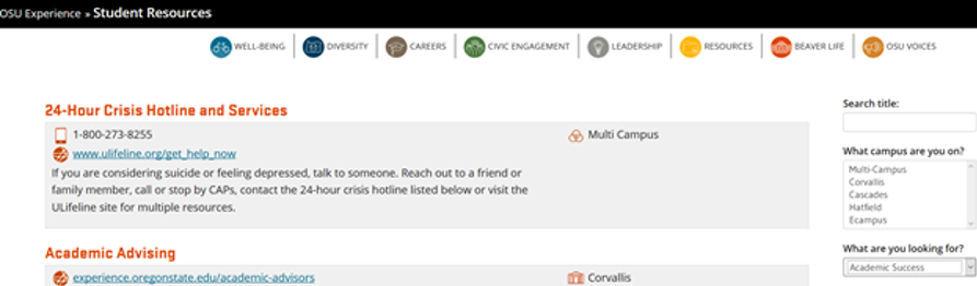 image of OSU experience website
