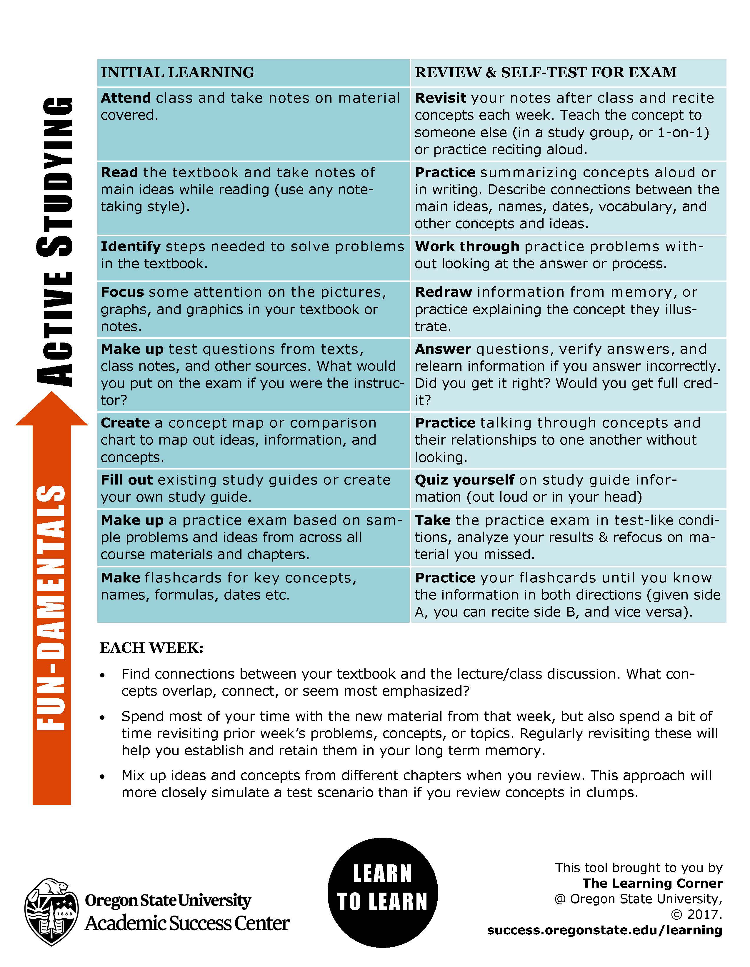 Image of Active Learning handout